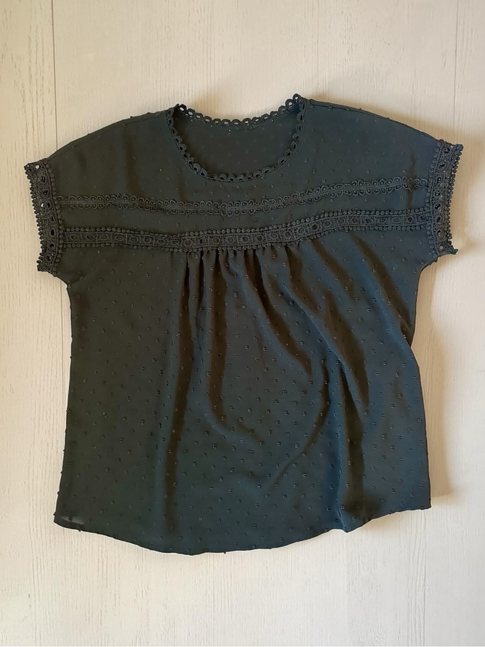 Women's Black Embroidered Short Sleeve Top Size XL